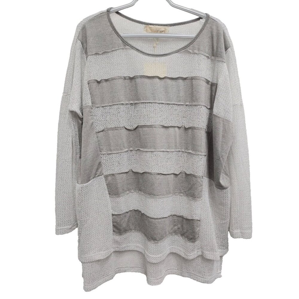 A'reve Womens BOHO Tunic Top Small‎ Gray Metallic Oversized Long Sleeve NWT